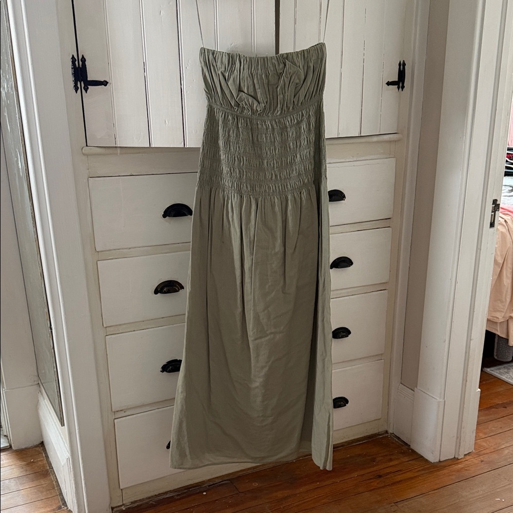 Abercrombie & Fitch Strapless Olive Green Maxi Dress
